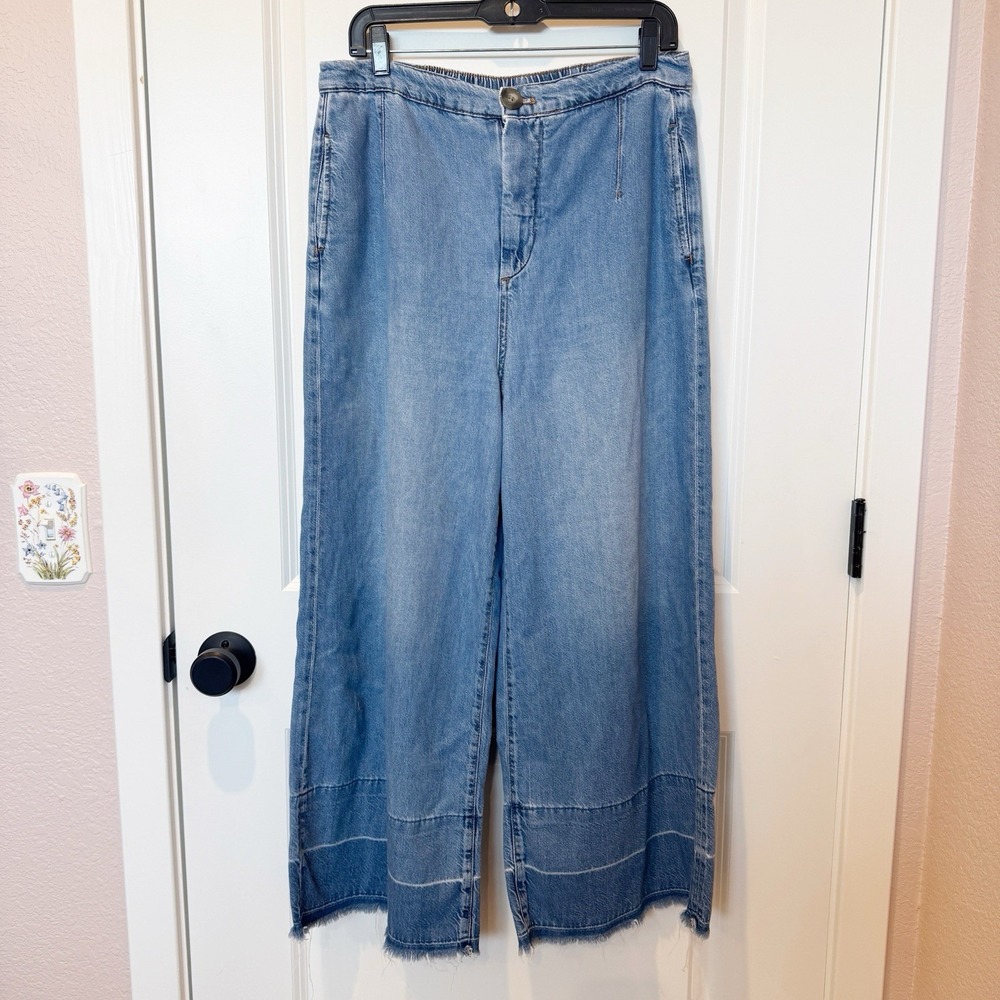 Anthropologie Womens  Barrel Wide Leg Jeans Size 29 High Rise Raw Hem Blue